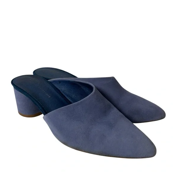 Anthropologie women’s mules blue asymmetrical suede block heels size US 8 M - Picture 4 of 12